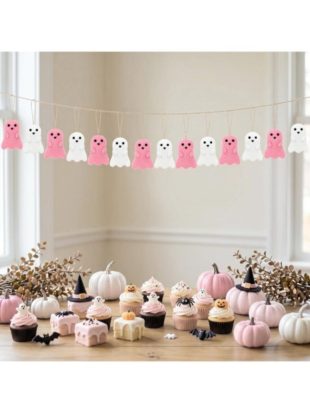 24 Pcs Halloween Ghost Hanging Ornaments Small Tree Decoration 2.4" White Pink - Picture 7 of 7